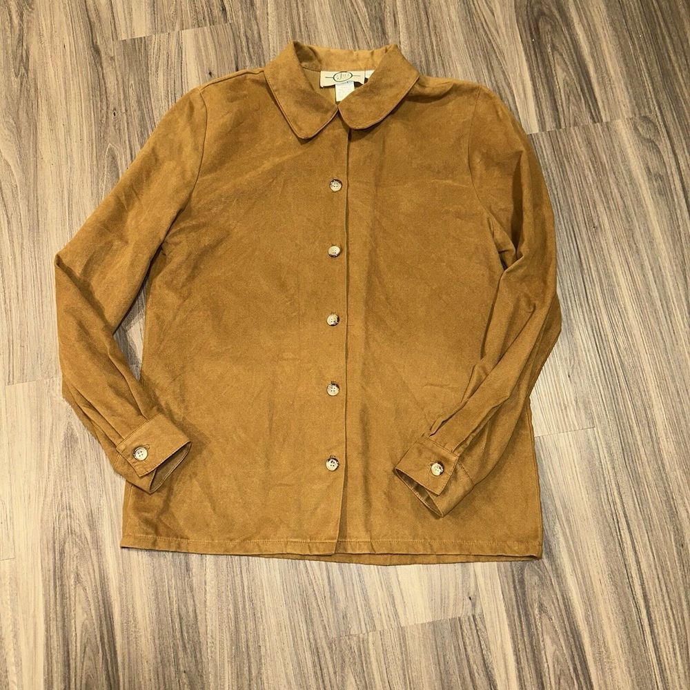 Vintage J Jill Limited Suade Button Up Shirt Tan Size 6 1990s